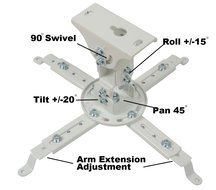 VideoSecu LCD/DLP Projector Ceiling Mount Bracket White Fits both flat or Vaulted ceiling PJ2W 1CA N14