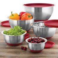 Wolfgang Puck 10 PC Stainless Steel Mixing Bowl Set (Red)