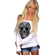 AIMTOPPY Women Loose Skull Printing Word Shoulder Long Sleeve T-shirt Tops Blouse (XL, Pink) N6