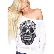 AIMTOPPY Women Loose Skull Printing Word Shoulder Long Sleeve T-shirt Tops Blouse (XL, Pink) N7