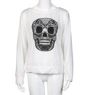 AIMTOPPY Women Loose Skull Printing Word Shoulder Long Sleeve T-shirt Tops Blouse (XL, Pink) N8