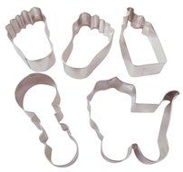 TwiceBooked Baby Shower Newborn Celebration Cookie Cutter Bundle - Set of 5 Includes Left Foot, Right Foot, Rattle...
