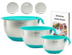 SPECIAL OFFER - 10 PIECE SET - 18/10 Stainless Steel Mixing Bowls with Handles, Lids, Spout, Non-slip Silicone...