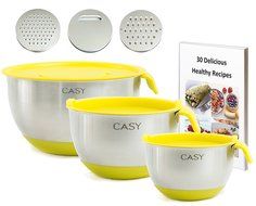 SPECIAL OFFER - 10 PIECE SET - 18/10 Stainless Steel Mixing Bowls with Handles, Lids, Spout, Non-slip Silicone... N9