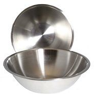 SET OF 2 - Large 13 1/4 Inch Wide Stainless Steel Flat Rim Flat Base Mixing Bowl