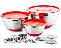 Chef's Star 17 Piece Stainless Steel Mixing Bowl Set with Anti-Slip Silicone Base - Includes 3 Stainless Steel...