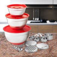 Chef's Star 17 Piece Stainless Steel Mixing Bowl Set with Anti-Slip Silicone Base - Includes 3 Stainless Steel... N6