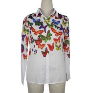 AIMTOPPYWomen Butterfly Chiffon Tops Long Sleeve Shirt Casual Blouse (M, Multicolor) N2