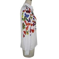 AIMTOPPYWomen Butterfly Chiffon Tops Long Sleeve Shirt Casual Blouse (M, Multicolor) N3