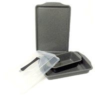 Silver Granite Rectangular Cake Pan 9&quot; x 13&quot; with Plastic Lid, Loaf Pan 12&quot; x 6&quot;, 10&quot; X 15&quot; Cookie Sheet Set
