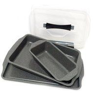 Silver Granite Rectangular Cake Pan 9&quot; x 13&quot; with Plastic Lid, Loaf Pan 12&quot; x 6&quot;, 10&quot; X 15&quot; Cookie Sheet Set N2