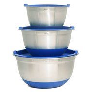 Aarrt Heavy Duty Large Stainless Steel Bowls with Lids, Silicone Bottom Bowls, and Volume Measurements