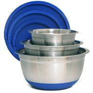 Aarrt Heavy Duty Large Stainless Steel Bowls with Lids, Silicone Bottom Bowls, and Volume Measurements N3