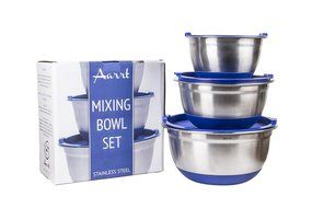 Aarrt Heavy Duty Large Stainless Steel Bowls with Lids, Silicone Bottom Bowls, and Volume Measurements N9
