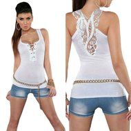 AIMTOPPY Fashion Women Bandage Tank Top Summer Sexy Lace Halter Top Sleeveless Camisole (S, White) N4
