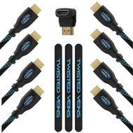 Twisted Veins Three (3) Pack of (3 ft) High Speed HDMI Cables + Right Angle Adapter and Velcro Cable Ties (Latest... N2