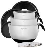 Chef Essential Stainless Steel Non-Slip Mixing Bowls Set with Handles and Pour Spouts, Set of 3, Black