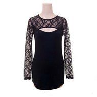 AIMTOPPY Sexy Women Lace O-Neck Long Sleeve Ladies T-Shirt Casual Blouse Tops (XXL, Black) N3