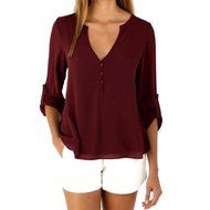 AIMTOPPY Fashion Womens Loose Long Sleeve Chiffon Casual Blouse Shirt Tops (XXXL, Blue) N3