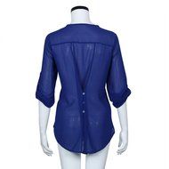 AIMTOPPY Fashion Womens Loose Long Sleeve Chiffon Casual Blouse Shirt Tops (XXXL, Blue) N14