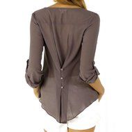 AIMTOPPY Fashion Womens Loose Long Sleeve Chiffon Casual Blouse Shirt Tops (XXXL, Blue) N18