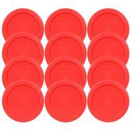 Pyrex 2 Cup Red Round Storage Lid/Cover #7200-PC for Glass Mixing Bowls - 12 Pack