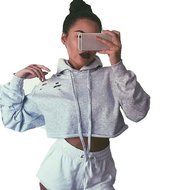 AIMTOPPY Women Hoodie Sweatshirt Jumper Sweater Crop Top Sports Pullover Tops (S)