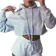 AIMTOPPY Women Hoodie Sweatshirt Jumper Sweater Crop Top Sports Pullover Tops (S) N2