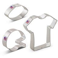 Ann Clark Football Cookie Cutter Set - 3 Piece - Football, Football Helmet, and T-Shirt - Tin Plated Steel