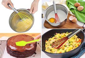 SET OF 4 Professional Quality Silicone Whisks , Spatulas For Cooking .Bright Red and Green Colors. Stainless Steel... N6