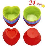 Chefaith 24-Pcs Reusable Silicone Baking Cups, Cupcake Liners, Muffin Cups [12 Heart-Shaped &amp; 12 Round Cups, Each...