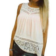 AIMTOPPY Women Summer Lace Splice Chiffon Casual Vest Top Sleeveless Blouse Casual Tank Tops (S, White)