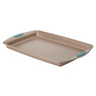 Rachael Ray Cucina Bakeware 11-Inch x 17-Inch Cookie PanLatte Brown, Agave Blue Handle Grips