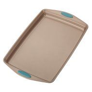 Rachael Ray Cucina Bakeware 11-Inch x 17-Inch Cookie PanLatte Brown, Agave Blue Handle Grips N4