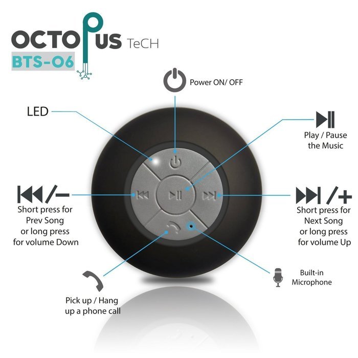 Bluetooth Waterproof Speaker with built-in microphone and usb charging cable compatible with iphone galaxy sony... N2