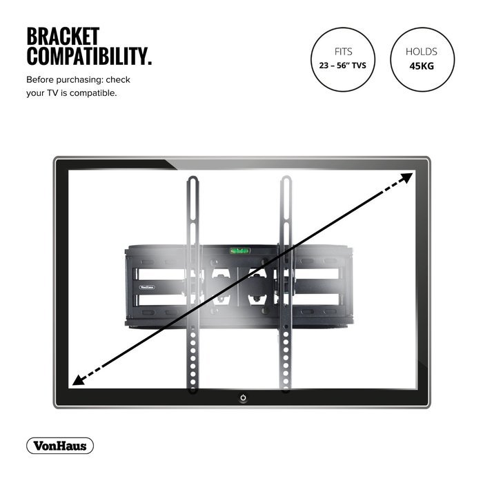 VonHaus Double Arm Articulating Cantilever TV Bracket Wall Mount with Tilt- for 23"-56" LCD LED Plasma Flat Panels... N2