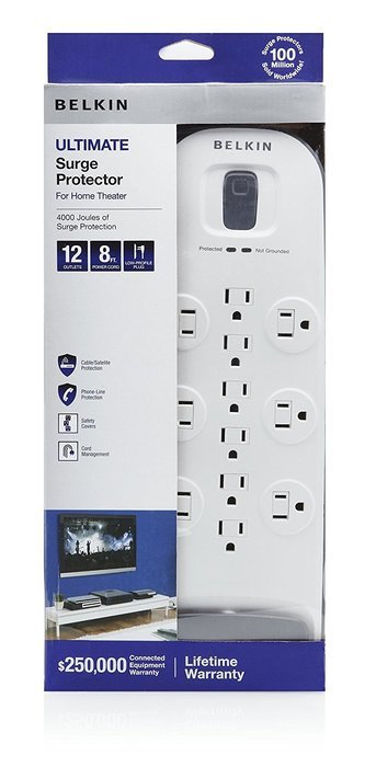 Belkin 12-Outlet Advanced Power Strip Surge Protector with 6-Foot Power Cord and 2 USB Charging Ports, 4000 Joules... N12