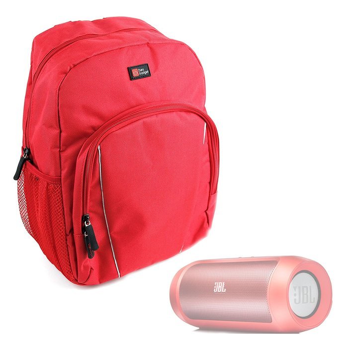 DURAGADGET JBL Charge Speaker Carry Bag - Water-Resistant Bright Red Backpack With Black Rain Cover for NEW JBL...
