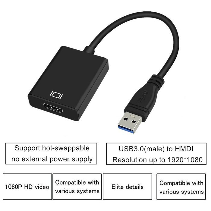 USB 3.0 to HDMI 1080P Adapter Cable Aluminium Alloy Case, Topoint USB to HDMI External Video Card Multi Monitor... N3