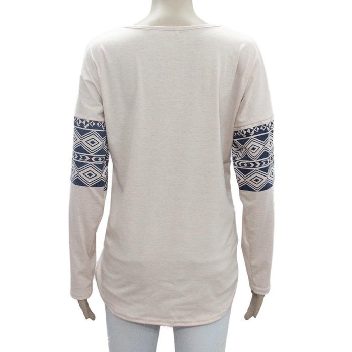AIMTOPPY Womens Loose Elk Deer Printing Splice Long Sleeve Tops Pullover Shirt (M, Khaki) N5