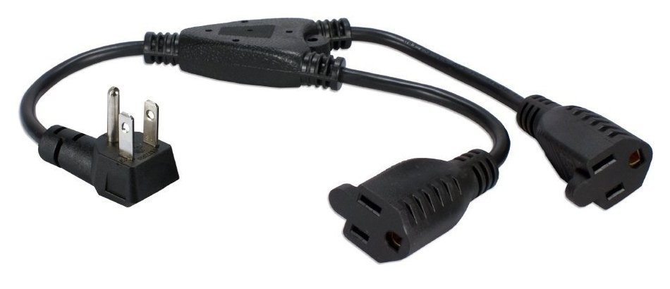 QVS PPRT-ADPT2 12-Inch 3-Prong Outlet Saver Splitter Power Adapter with 90-Degrees Flat Plug