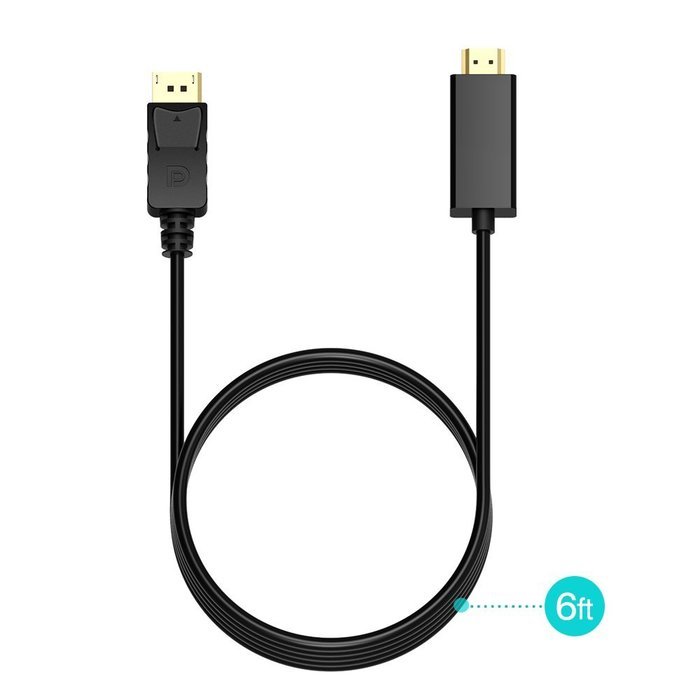 Cablor Gold Plated DP1.2 DisplayPort to HDMI Cable,1080P Full HD Video,Black Color 6ft/1.8M N2
