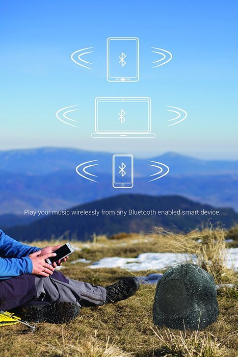 Sharper Image SBT625GY Outdoor Rock Speaker, Bluetooth Wireless, Waterproof Design, Rechargeable & Portable N3