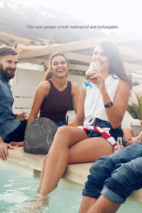 Sharper Image SBT625GY Outdoor Rock Speaker, Bluetooth Wireless, Waterproof Design, Rechargeable & Portable N5