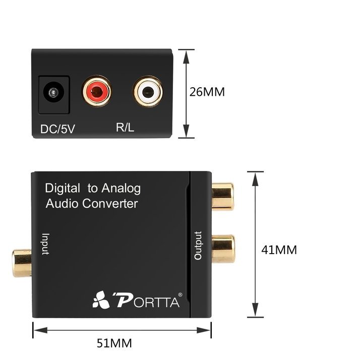 Portta PETDTAP Digital Coaxial Toslink to Analog (L/R) Audio Converter N4