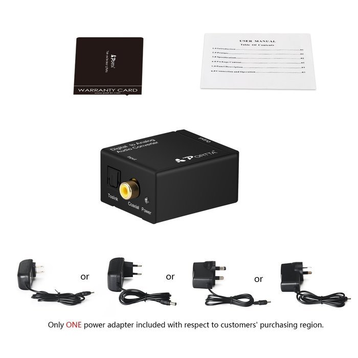 Portta PETDTAP Digital Coaxial Toslink to Analog (L/R) Audio Converter N6