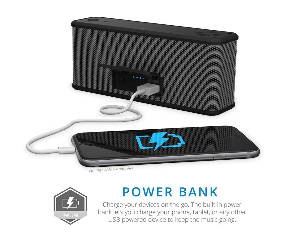 Ematic ESR102 RuggedLife Water Resistant Bluetooth Speaker & Portable Charger for iPhone, iPad, Android & more N3