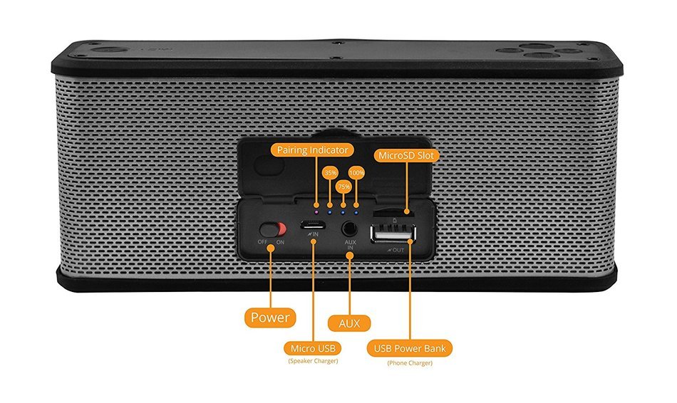Ematic ESR102 RuggedLife Water Resistant Bluetooth Speaker & Portable Charger for iPhone, iPad, Android & more N4