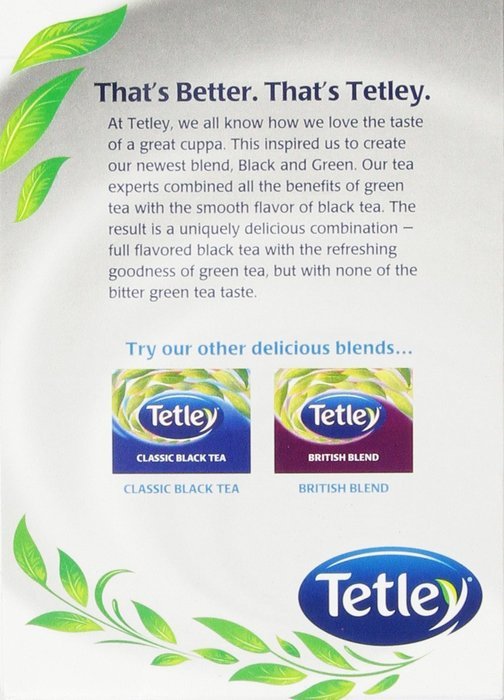 Tetley Tea Bags, Black and Green, 72 Count N3