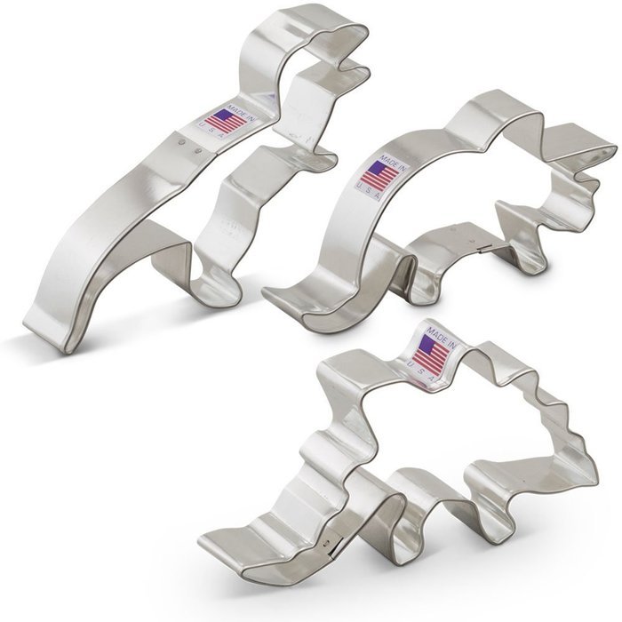 Dinosaur Cookie Cutter Set - 3 Piece - T-Rex, Triceratops, and Stegosaurus &ndash; Ann Clark &ndash; US Tin Plated Steel